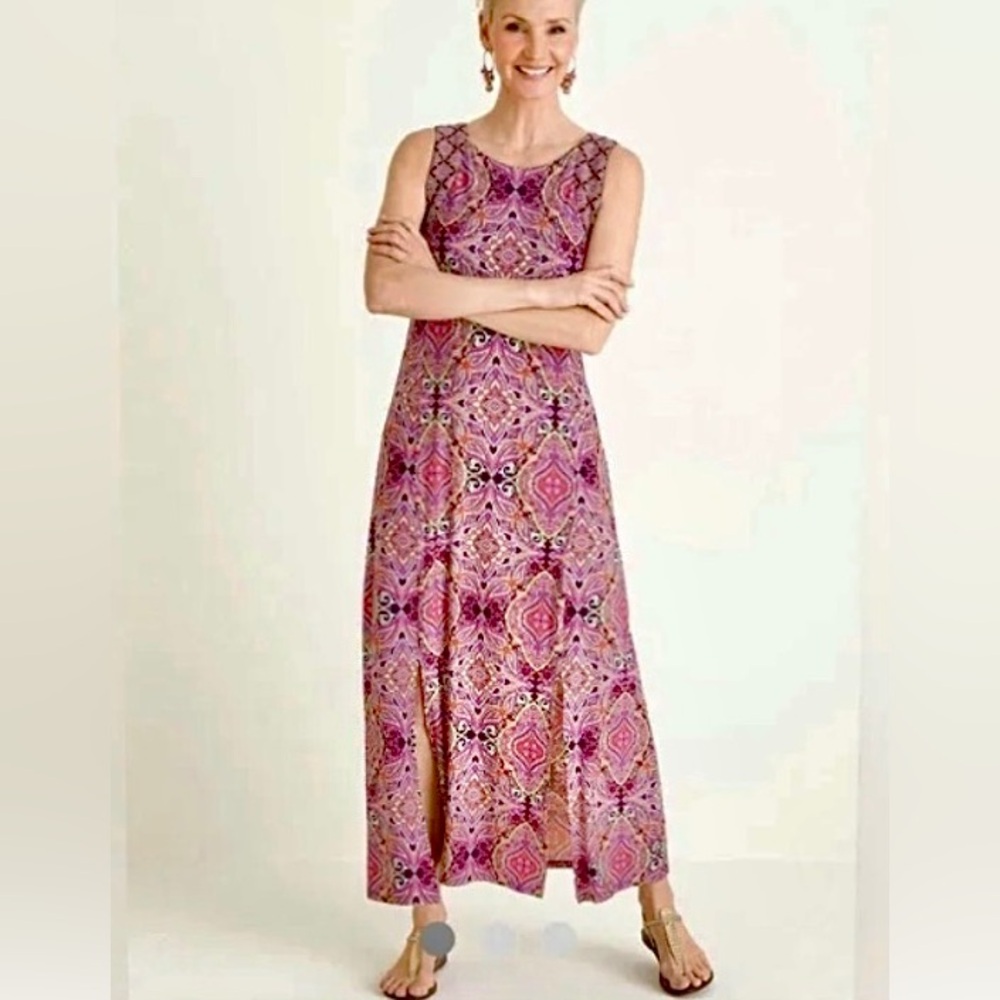 Chico's Mediterranean Sleeveless Maxi Dress Vibrant Tile Print Size L